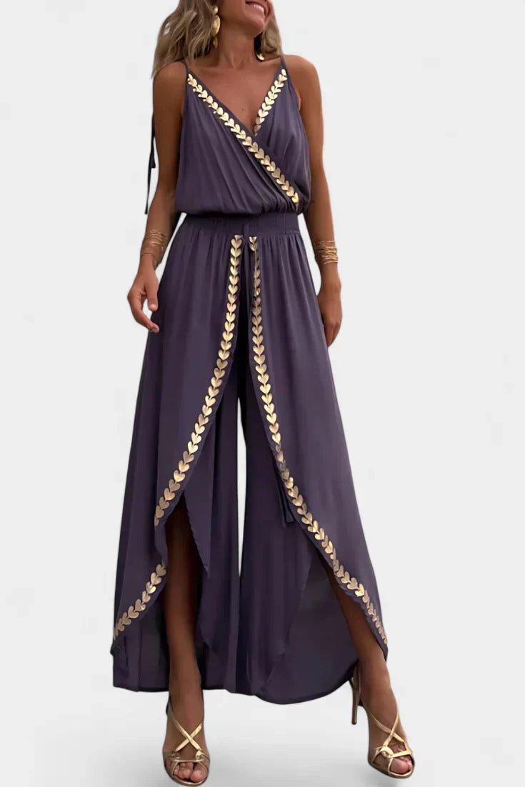 Olivia | Unique Jumpsuit with Gold Details and Leg Slit