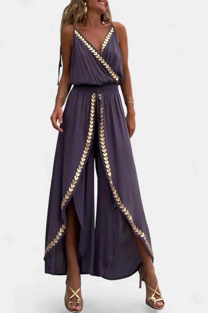 Olivia | Unique Jumpsuit with Gold Details and Leg Slit