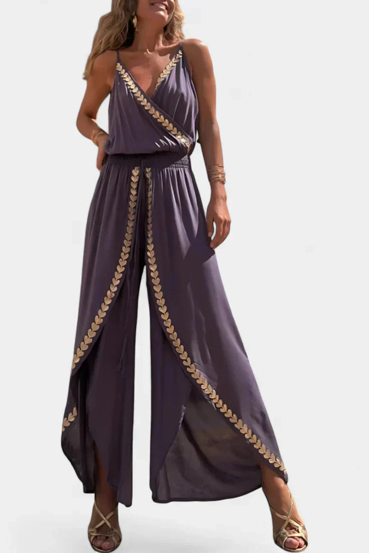Olivia | Unique Jumpsuit with Gold Details and Leg Slit