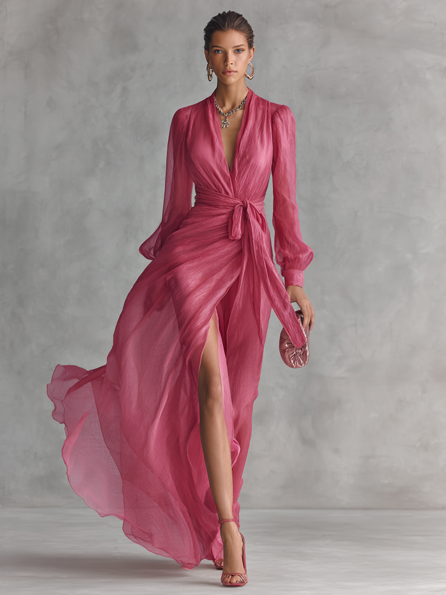 Ava | Romantic Maxi Dress with Tie Belt