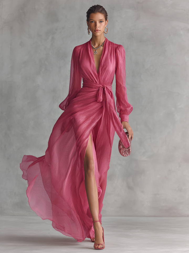 Ava | Romantic Maxi Dress with Tie Belt