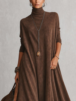 PIERA | Long Dress with Suede Effect and Lace Hem