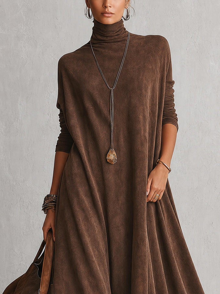 PIERA | Long Dress with Suede Effect and Lace Hem
