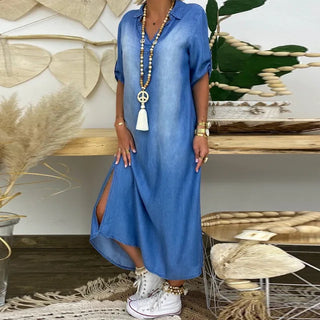 Daniela | Long Denim-Look Dress with Side Slit