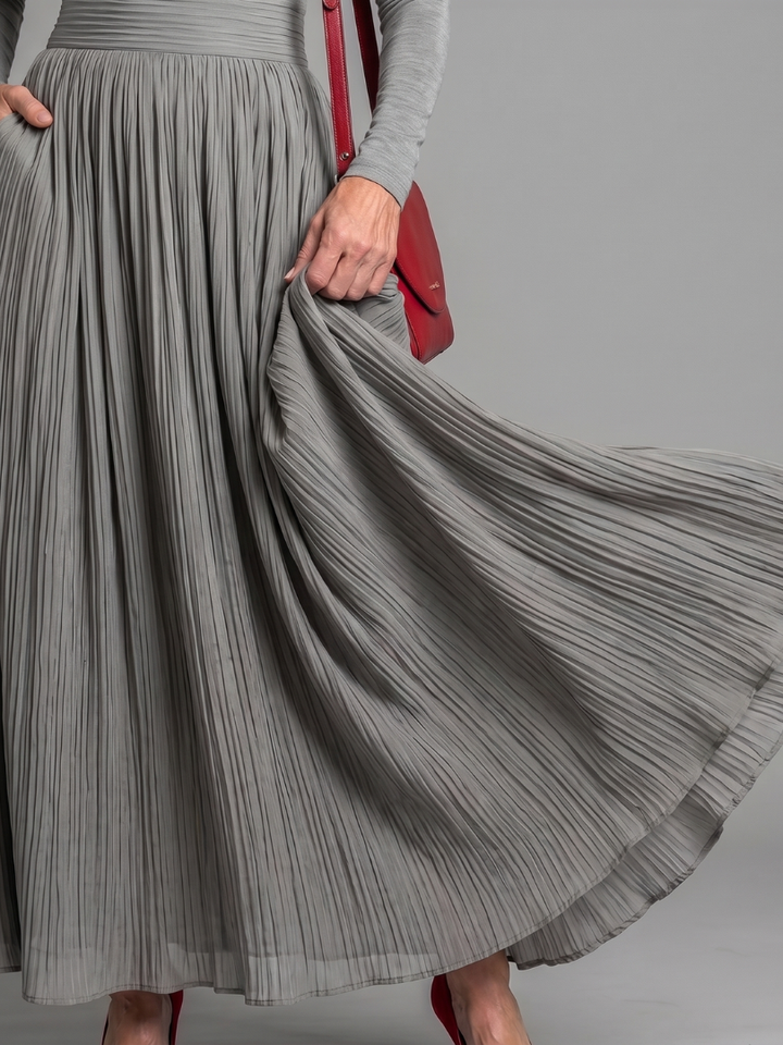 Emmeline | Elegant Pleated Turtleneck Maxi Dress
