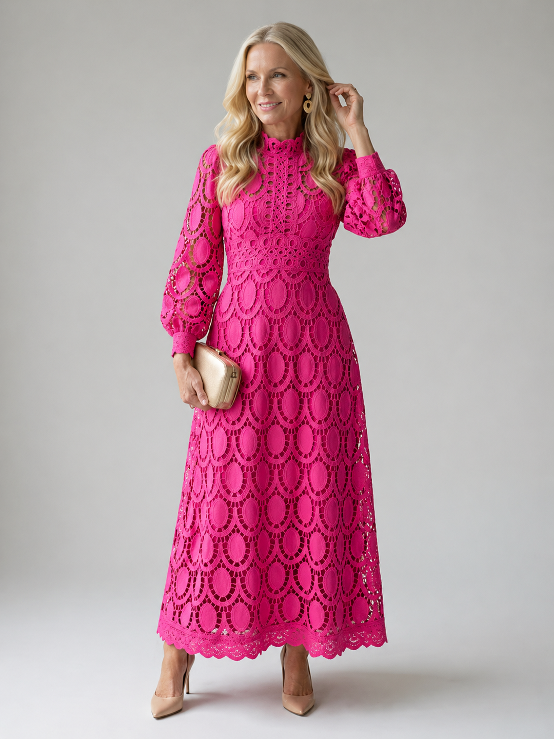 Jimena | Elegant High-Neck Lace Maxi Dress