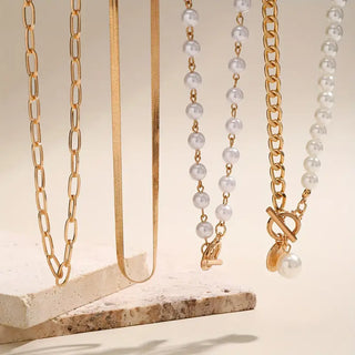 Modern Pearl Layered Necklace Set