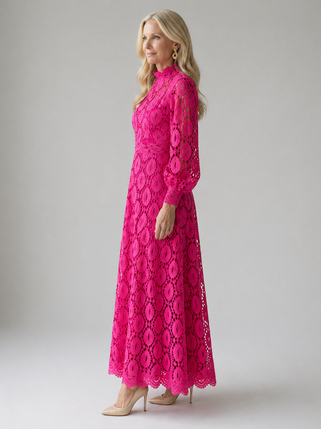 Jimena | Elegant High-Neck Lace Maxi Dress