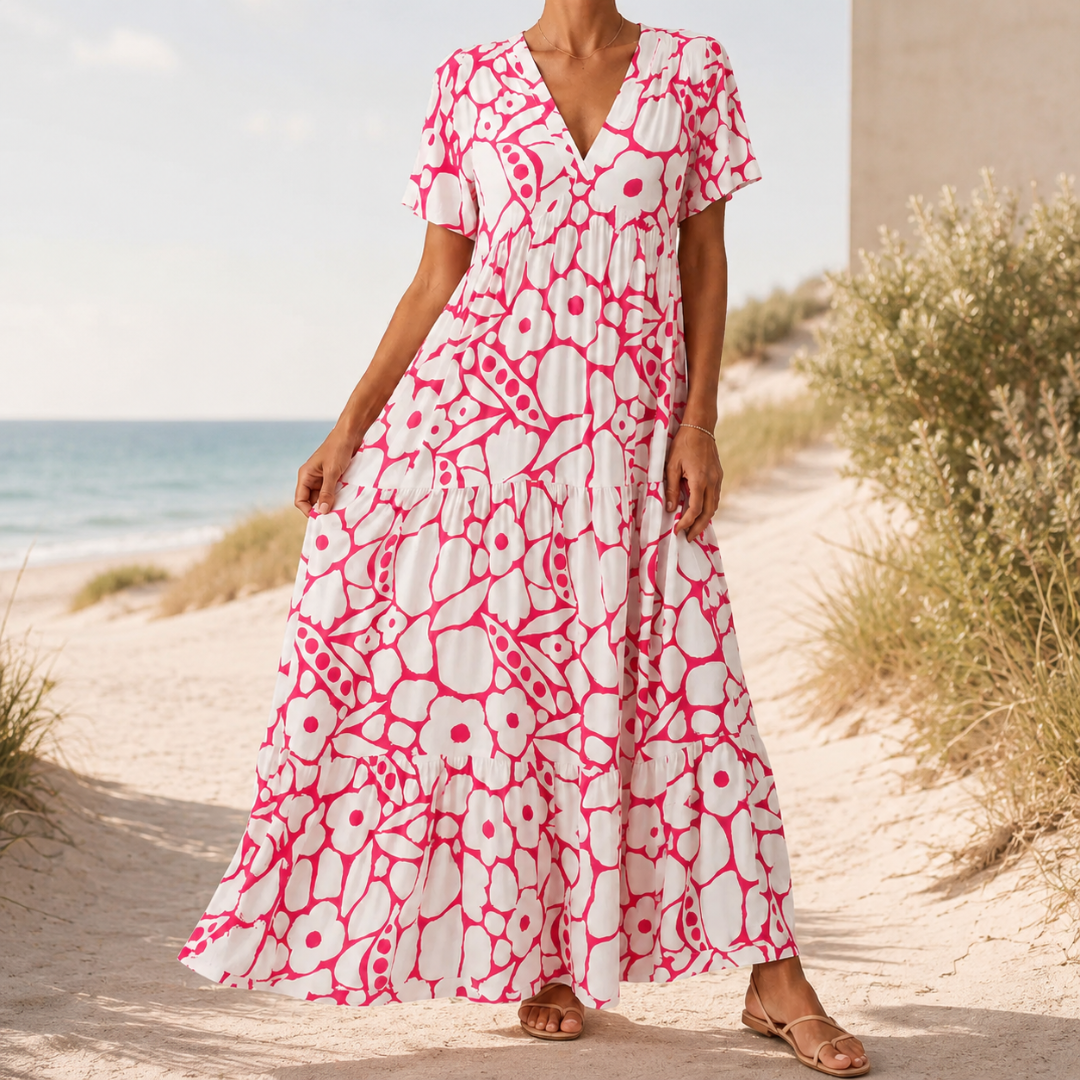 CHLOE | LONG SUMMER DRESS THAT BEAUTIFULLY SKIMS THE TUMMY