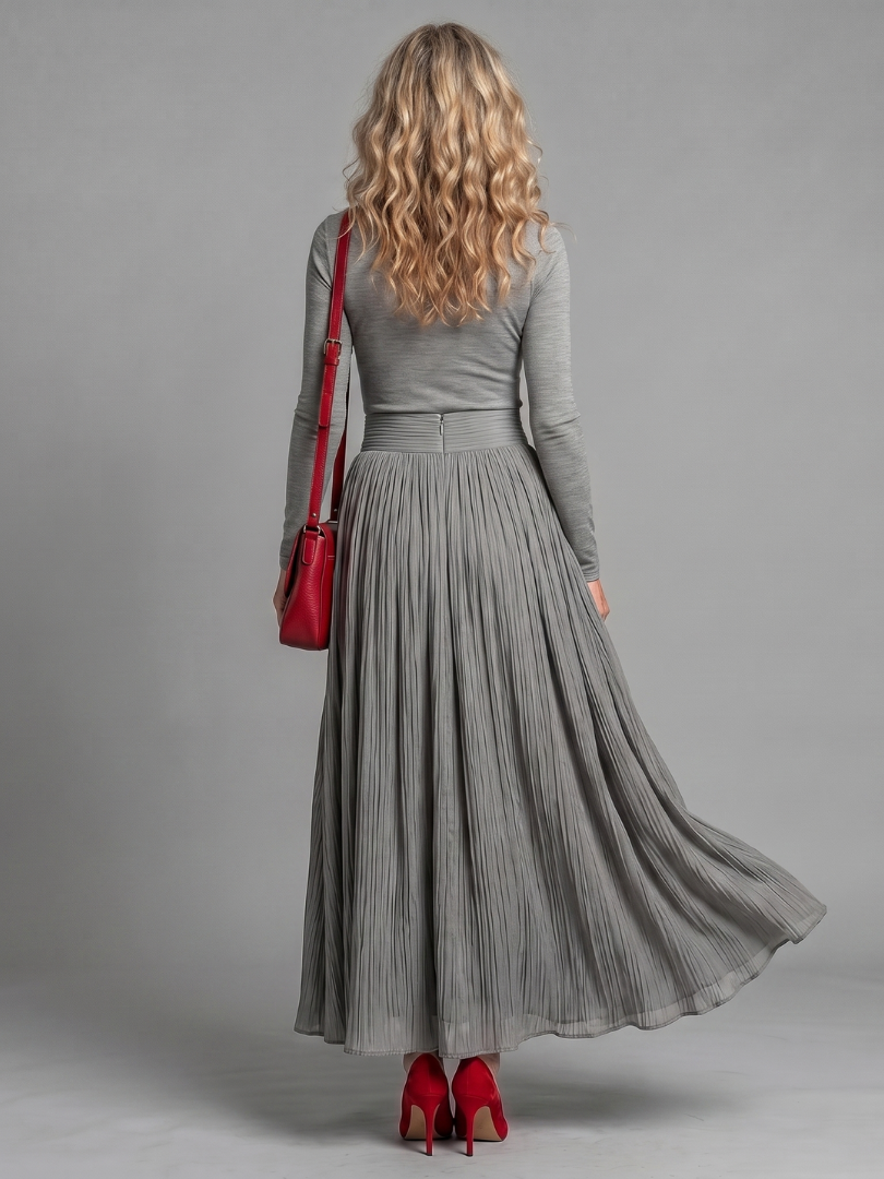 Emmeline | Elegant Pleated Turtleneck Maxi Dress