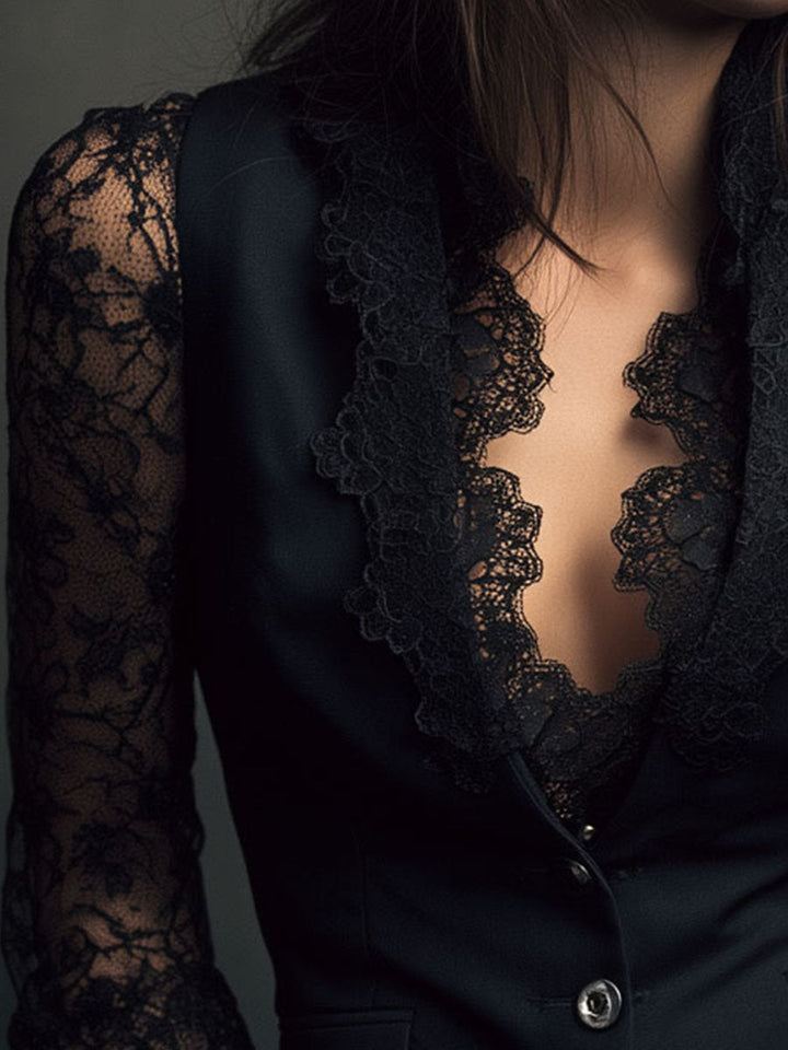 Selina | Elegant Lace Blouse with Fitted Vest