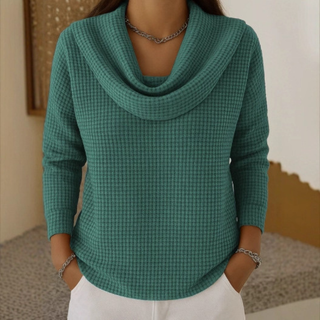 Amber | Warm Waffle-Knit Sweater with Elegant Waterfall Neckline