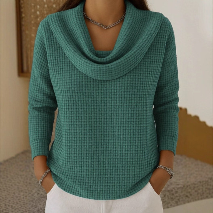 Amber | Warm Waffle-Knit Sweater with Elegant Waterfall Neckline