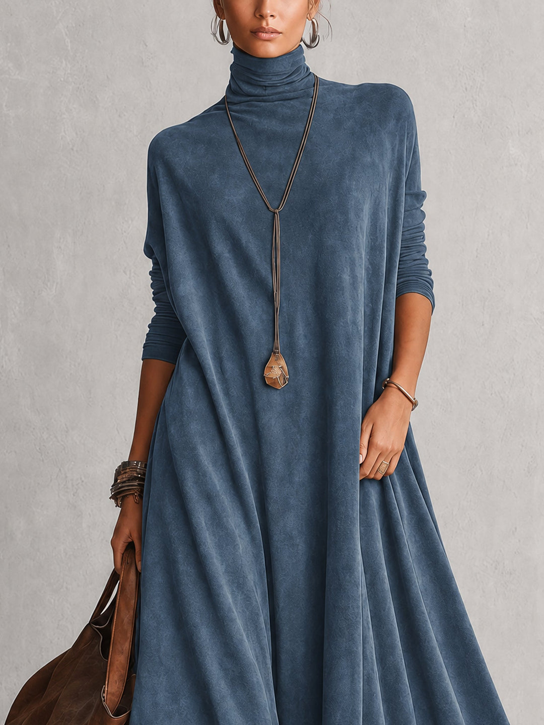 PETRA | Long Dress with Suede Effect and Lace Hem