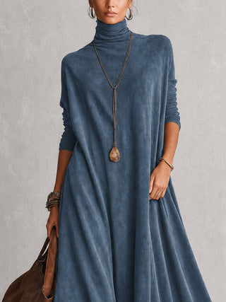 PETRA | Long Dress with Suede Effect and Lace Hem