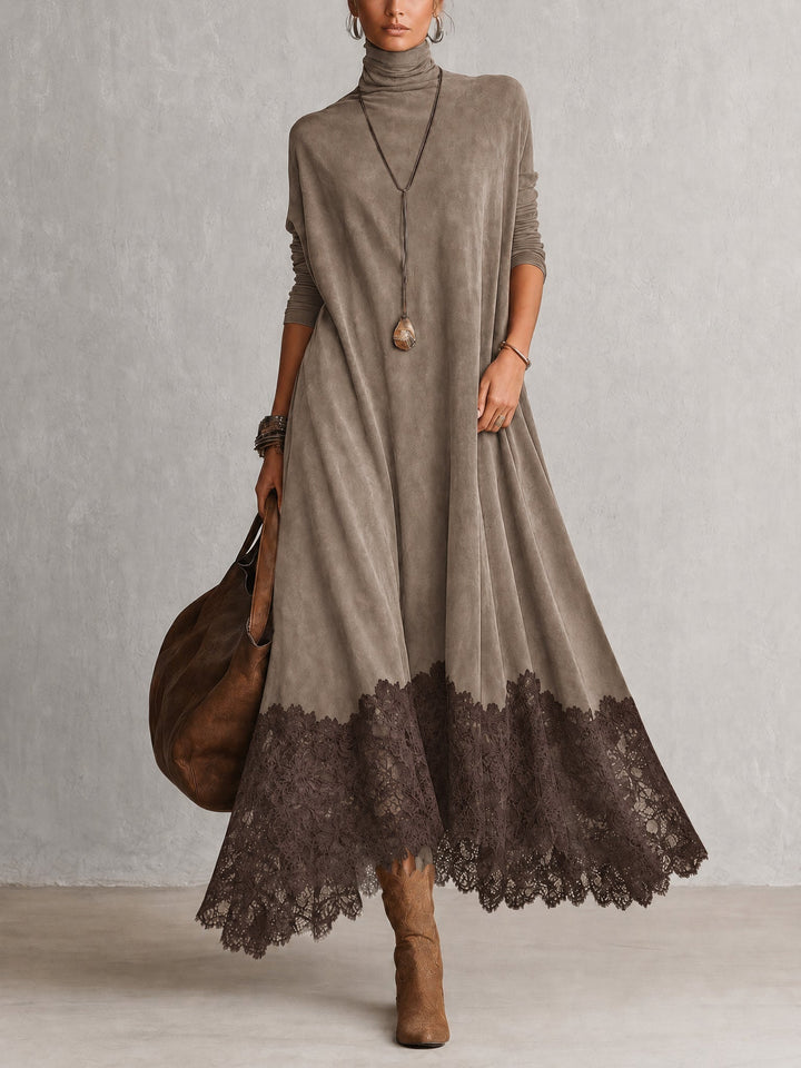 PORZIA | Long Suede Effect Dress with Lace Hem