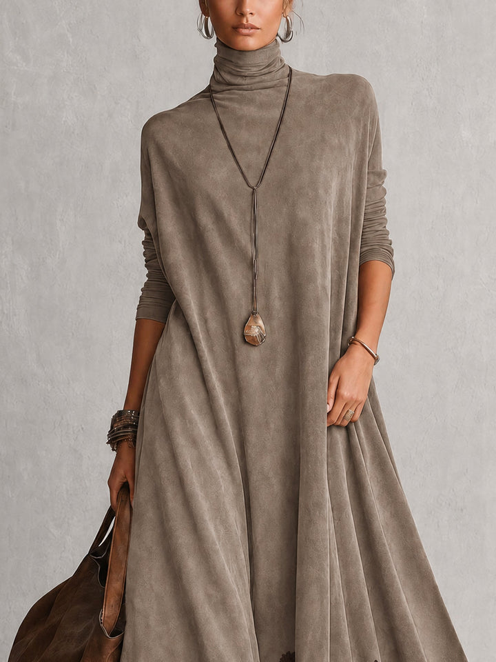 PORZIA | Long Suede Effect Dress with Lace Hem