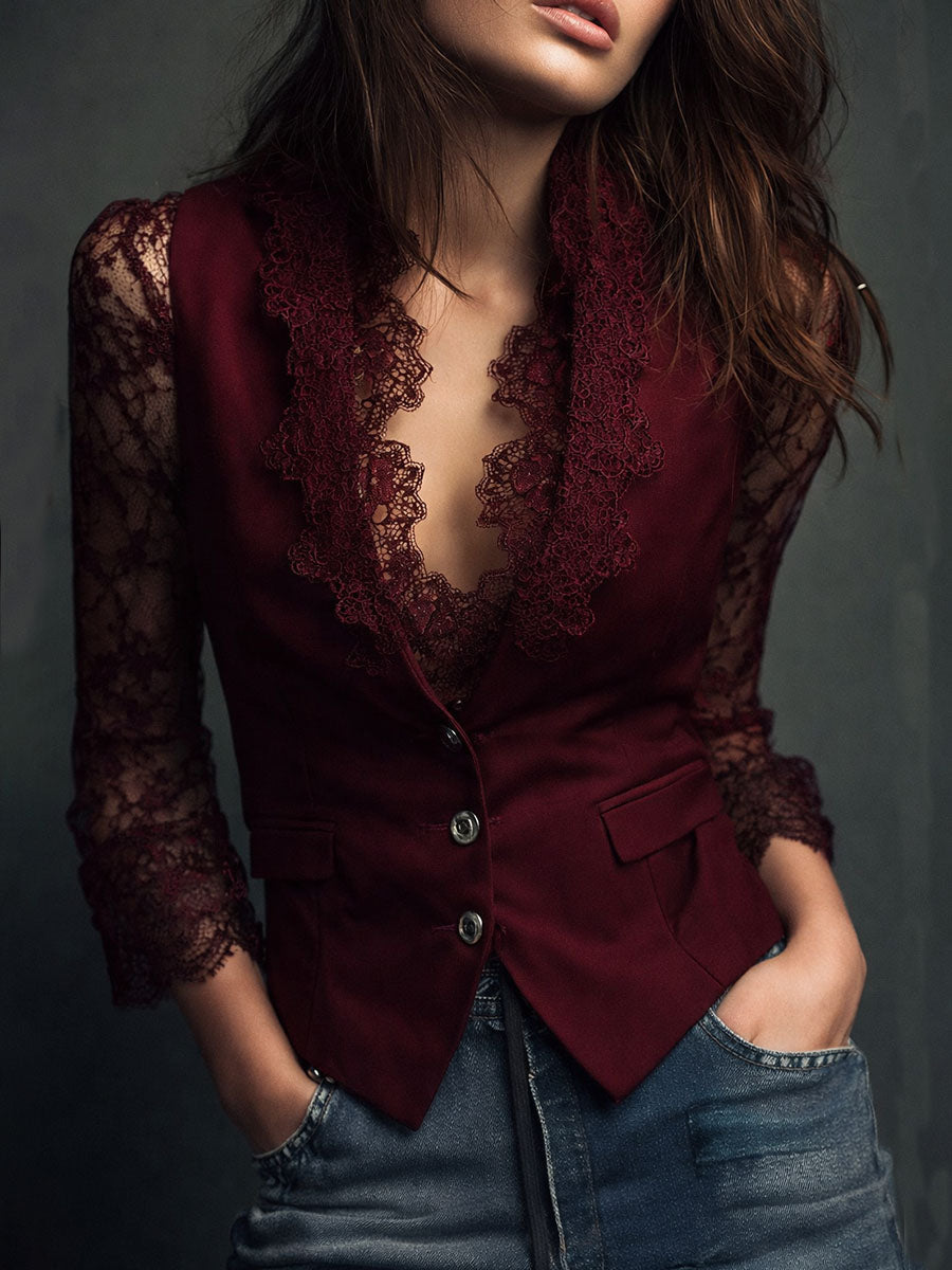 Selina | Elegant Lace Blouse with Fitted Vest