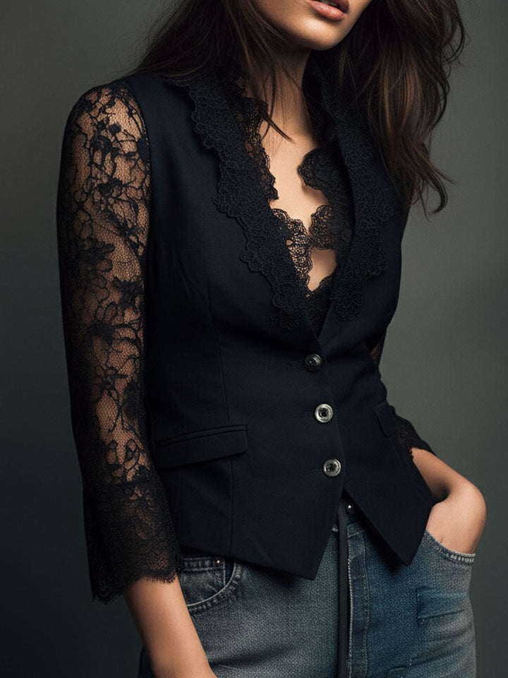 Selina | Elegant Lace Blouse with Fitted Vest