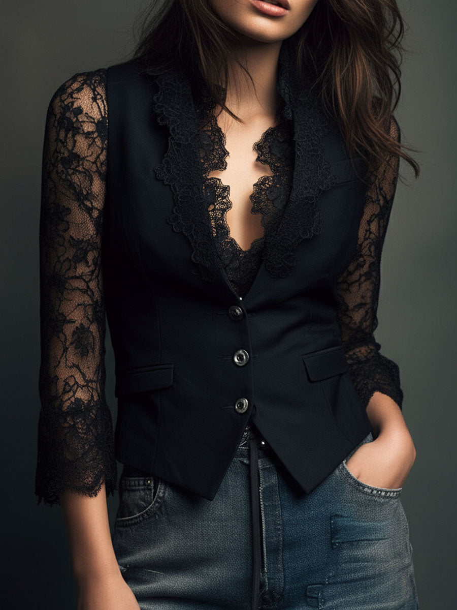 Selina | Elegant Lace Blouse with Fitted Vest
