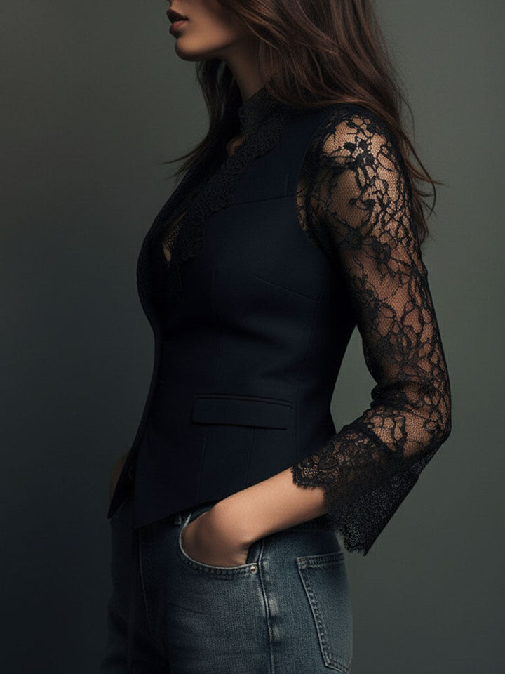 Selina | Elegant Lace Blouse with Fitted Vest