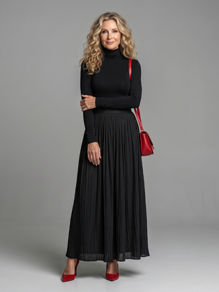 Emmeline | Elegant Pleated Turtleneck Maxi Dress