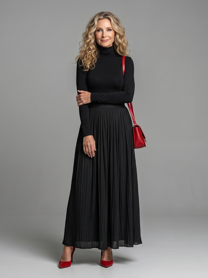 Emmeline | Elegant Pleated Turtleneck Maxi Dress