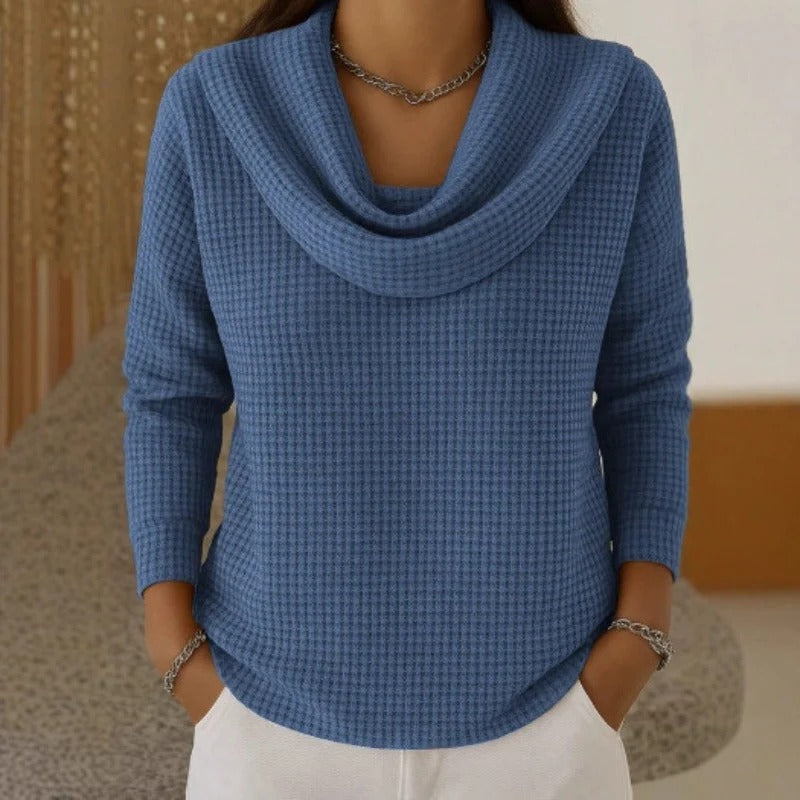 Amber | Warm Waffle-Knit Sweater with Elegant Waterfall Neckline
