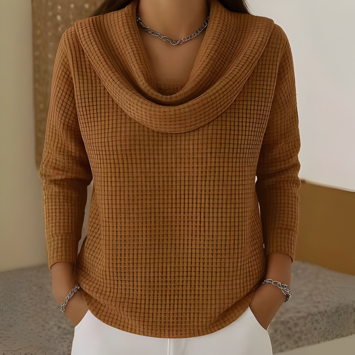 Amber | Warm Waffle-Knit Sweater with Elegant Waterfall Neckline