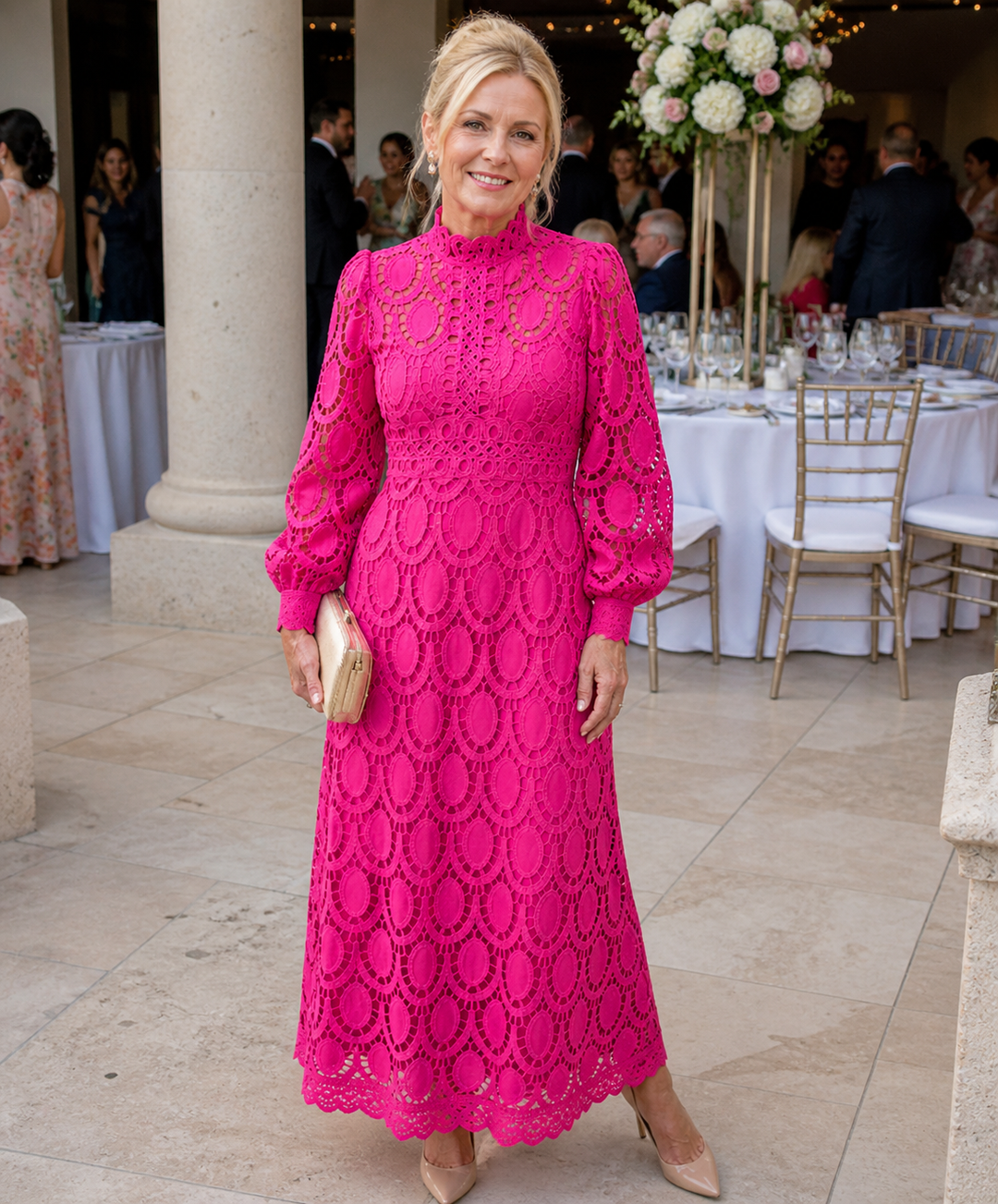 Jimena | Elegant High-Neck Lace Maxi Dress
