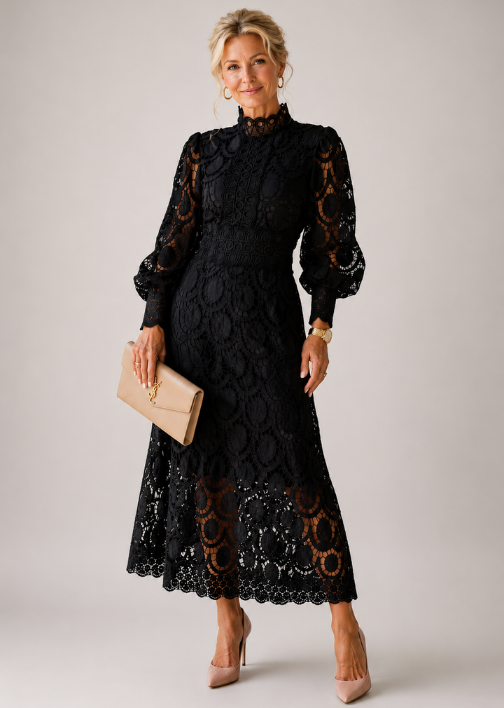 Jimena | Elegant High-Neck Lace Maxi Dress