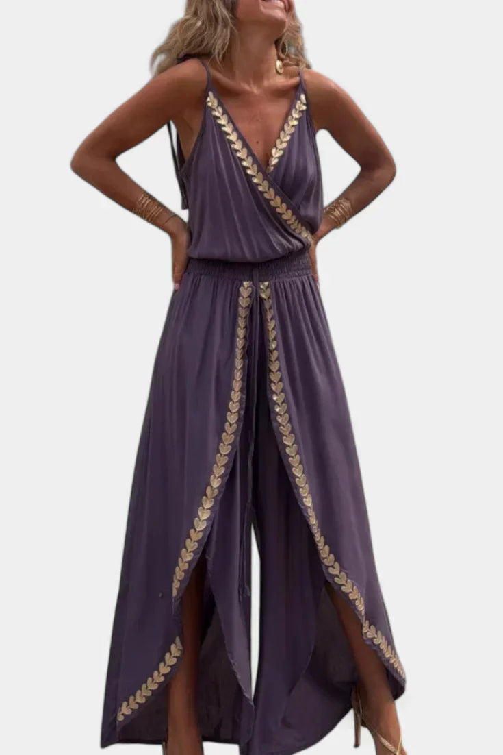 Olivia | Unique Jumpsuit with Gold Details and Leg Slit