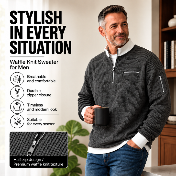 Jasper | Waffle-Knit Sweater with Half Zip