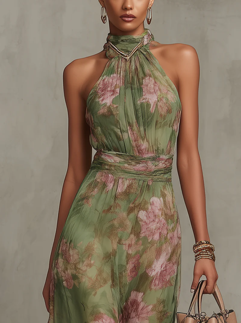 Livie | Maxi Dress with Floral Halter
