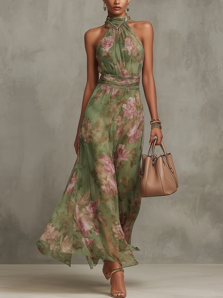 Livie | Maxi Dress with Floral Halter