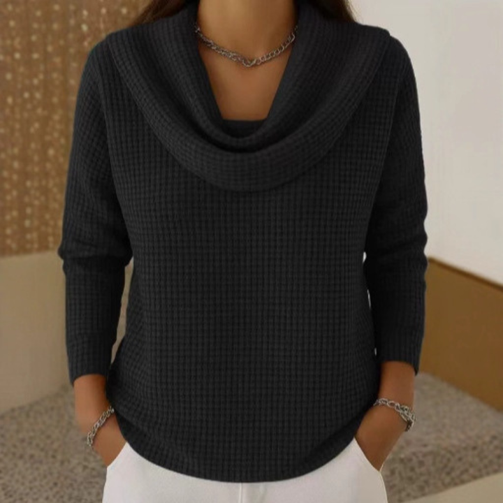 Amber | Warm Waffle-Knit Sweater with Elegant Waterfall Neckline