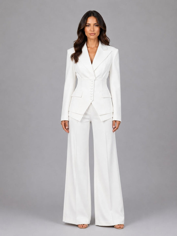 Marcella | Two-Piece Set with Fitted-Waist Blazer and Palazzo Pants