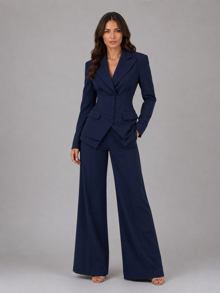 Marcella | Two-Piece Set with Fitted-Waist Blazer and Palazzo Pants
