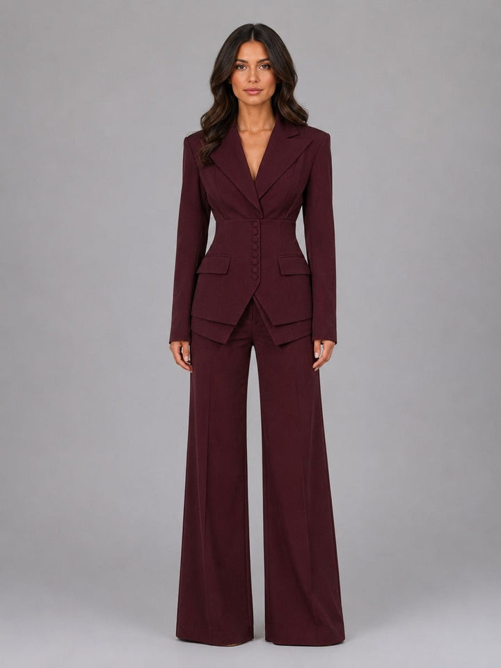 Marcella | Two-Piece Set with Fitted-Waist Blazer and Palazzo Pants