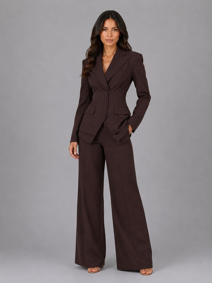 Marcella | Two-Piece Set with Fitted-Waist Blazer and Palazzo Pants