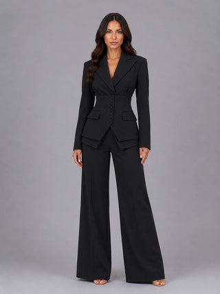 Marcella | Two-Piece Set with Fitted-Waist Blazer and Palazzo Pants