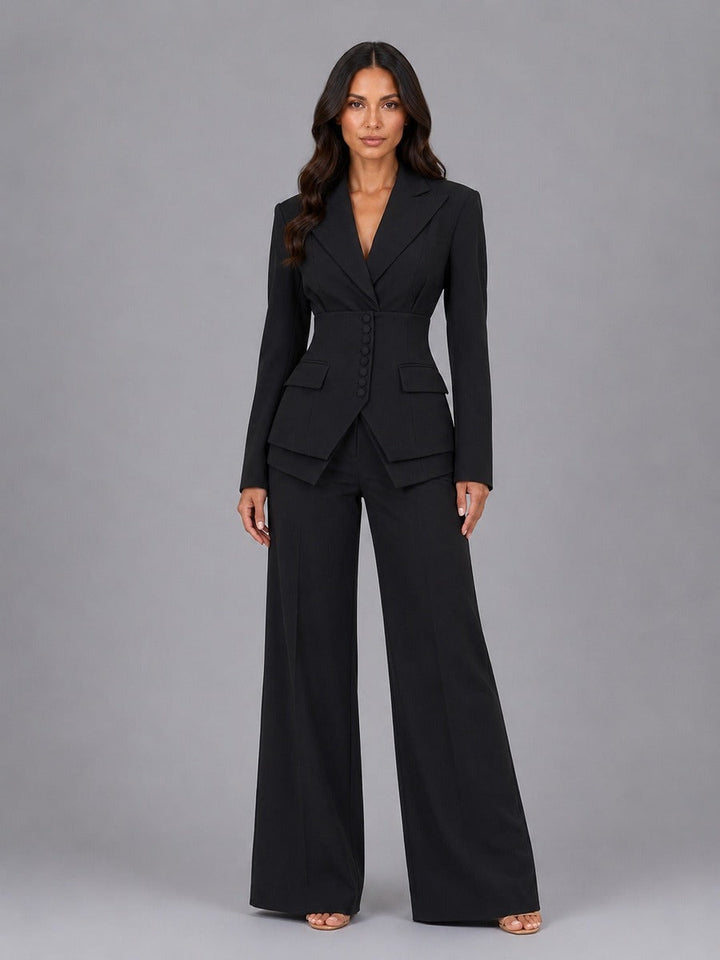 Marcella | Two-Piece Set with Fitted-Waist Blazer and Palazzo Pants