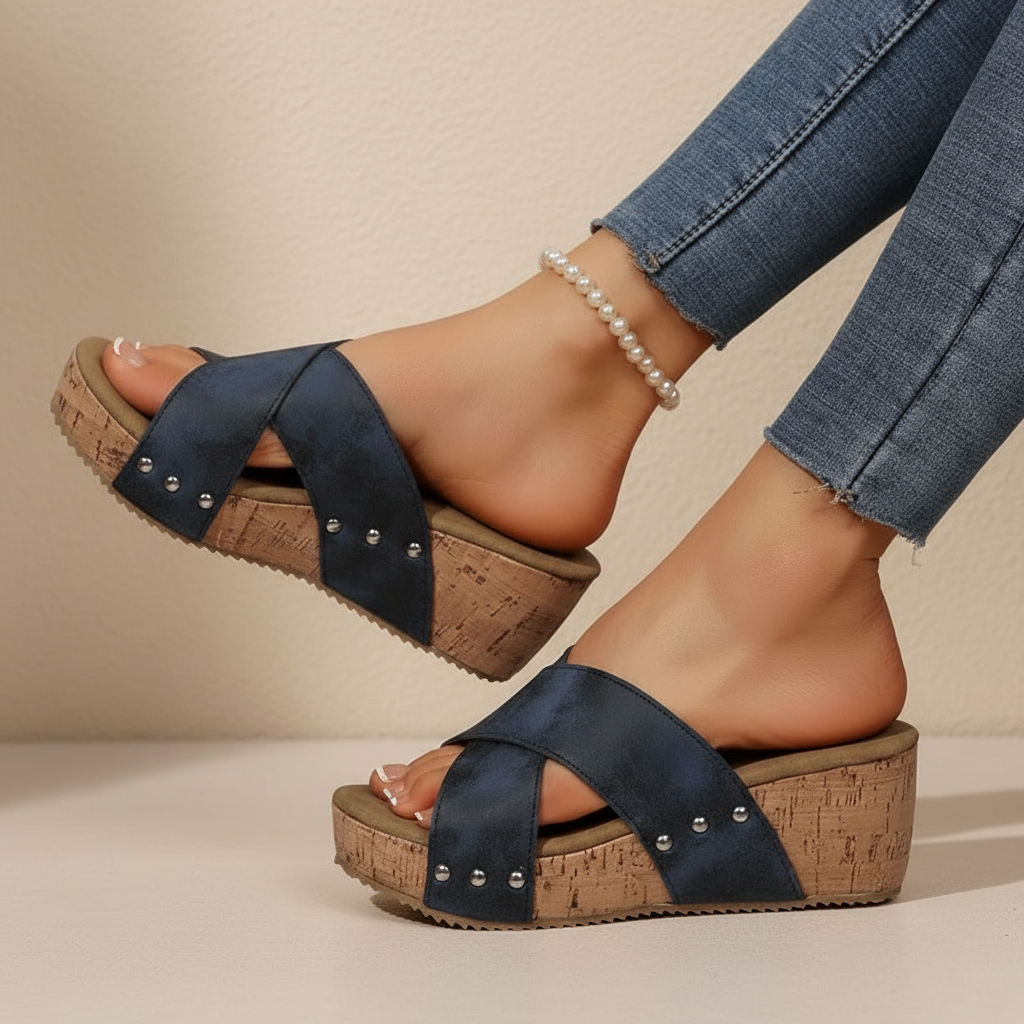 Oakley | Cross-Strap Wedge Sandals