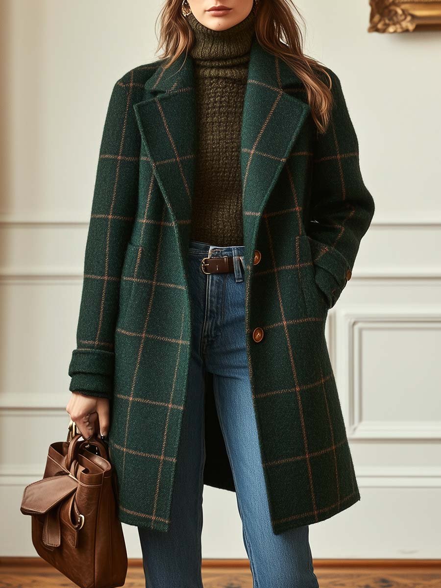 Gerhild | Retro Lapel Check Coat