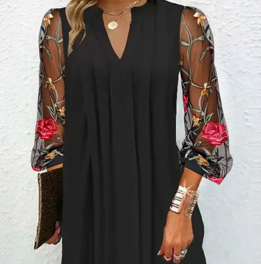 Leona | Elegant Mini Dress with Sheer Sleeves