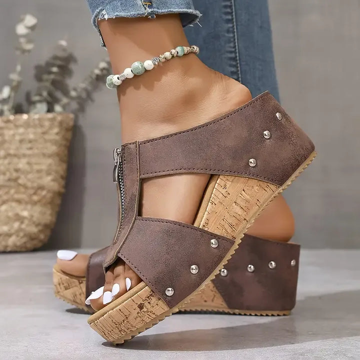 Gigi | Zip-Up Wedge Sandals