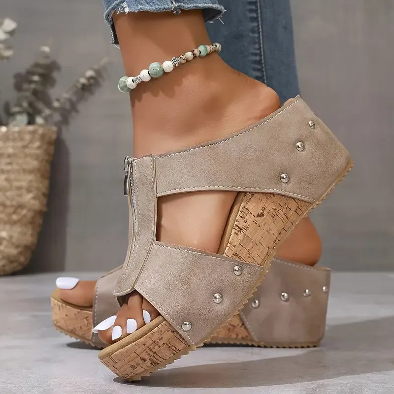 Gigi | Zip-Up Wedge Sandals