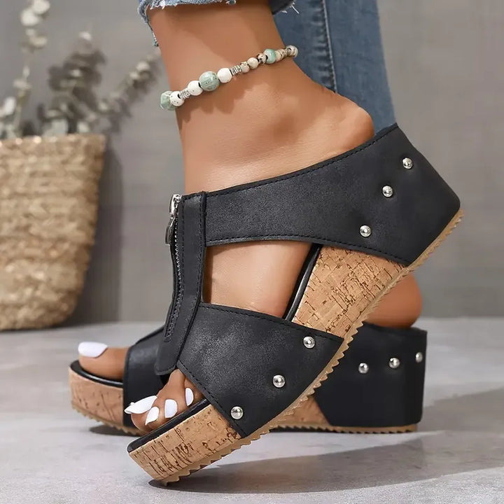 Gigi | Zip-Up Wedge Sandals