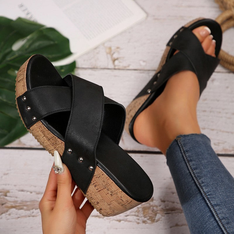 Oakley | Cross-Strap Wedge Sandals