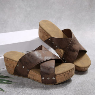 Oakley | Cross-Strap Wedge Sandals